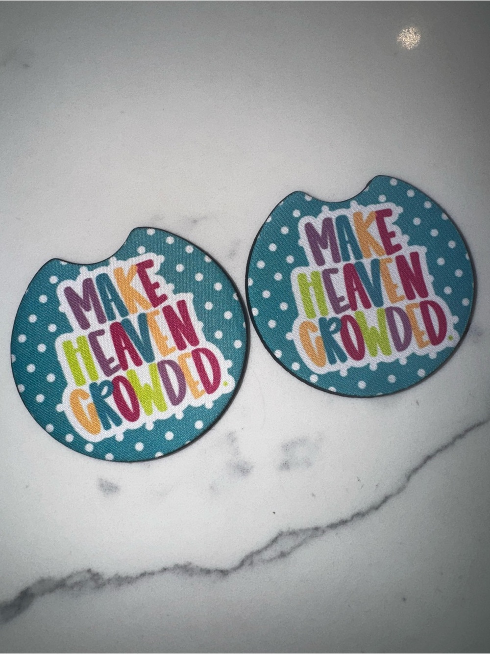 Make Heaven Crowded Car Coasters - Teal Polka Dot